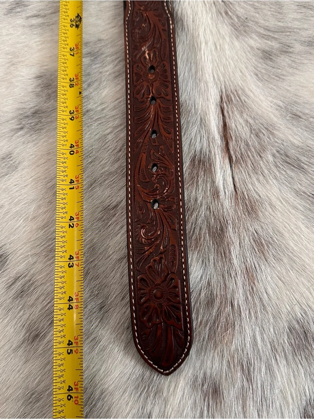Nocona Belt Co. Turquoise Stone Calf Hair Tooled Leather Belt SZ 38 Western READ